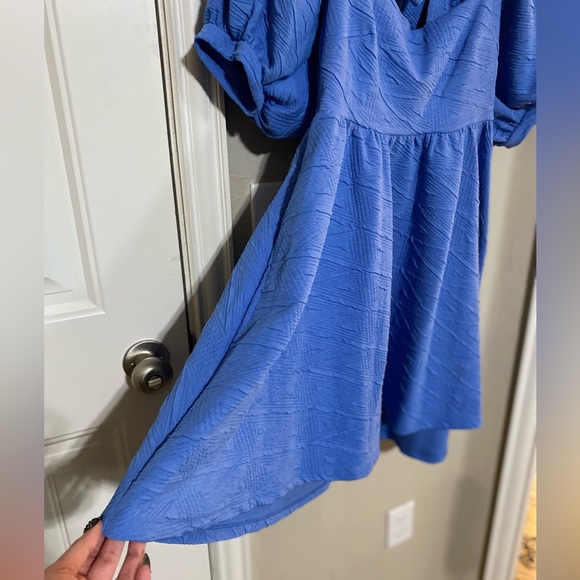 Free people violet puff sleeve mini dress sky blue S - Picture 8 of 11